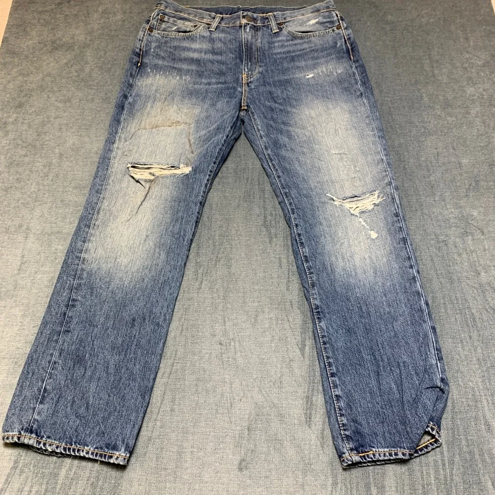 Levi's 514 Jeans Mens 36x30 Blue Denim Distressed Non Stretch Everyday Wear